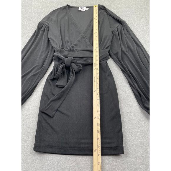 PRINCESS POLLY Dress Size 4 Black Jasmine Mini Balloon Sleeve Heavy Knit Belted - Picture 5 of 10